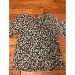 Fat Face women's green floral crew neck short sleeve casual blouse size 4